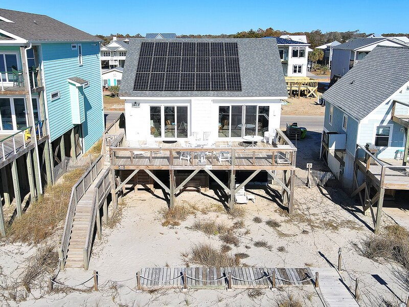 Aerial front elevation of the oceanfront home