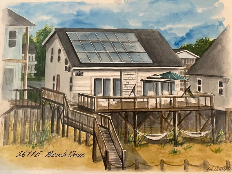 Watercolor rendering of the beach house