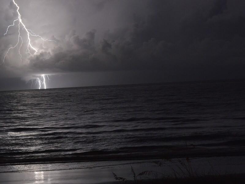 Lightning strike over the Atlantic Ocean