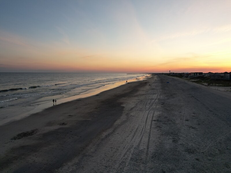 Sunrise aerial of the beach and shoreline
