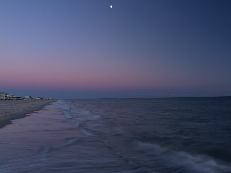 Dusk aerial of the beach and shoreline