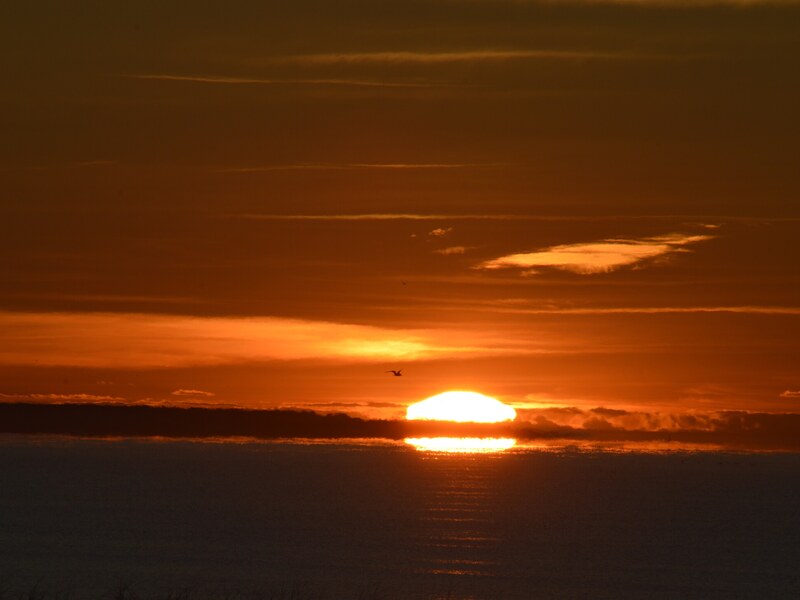 Sunset solar disc above the horizon
